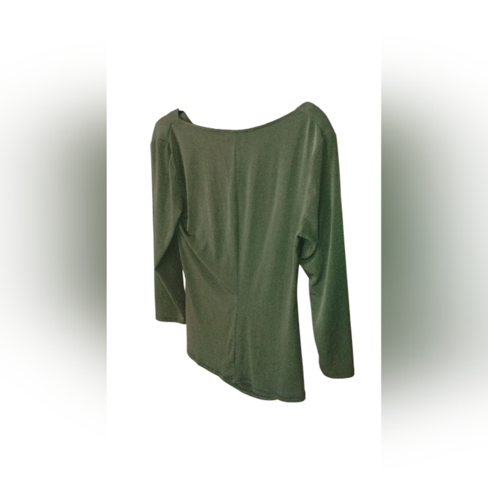 Laundry Shelli Segal Side Ruching Top Blouse Olive Green Size M - Picture 2 of 2